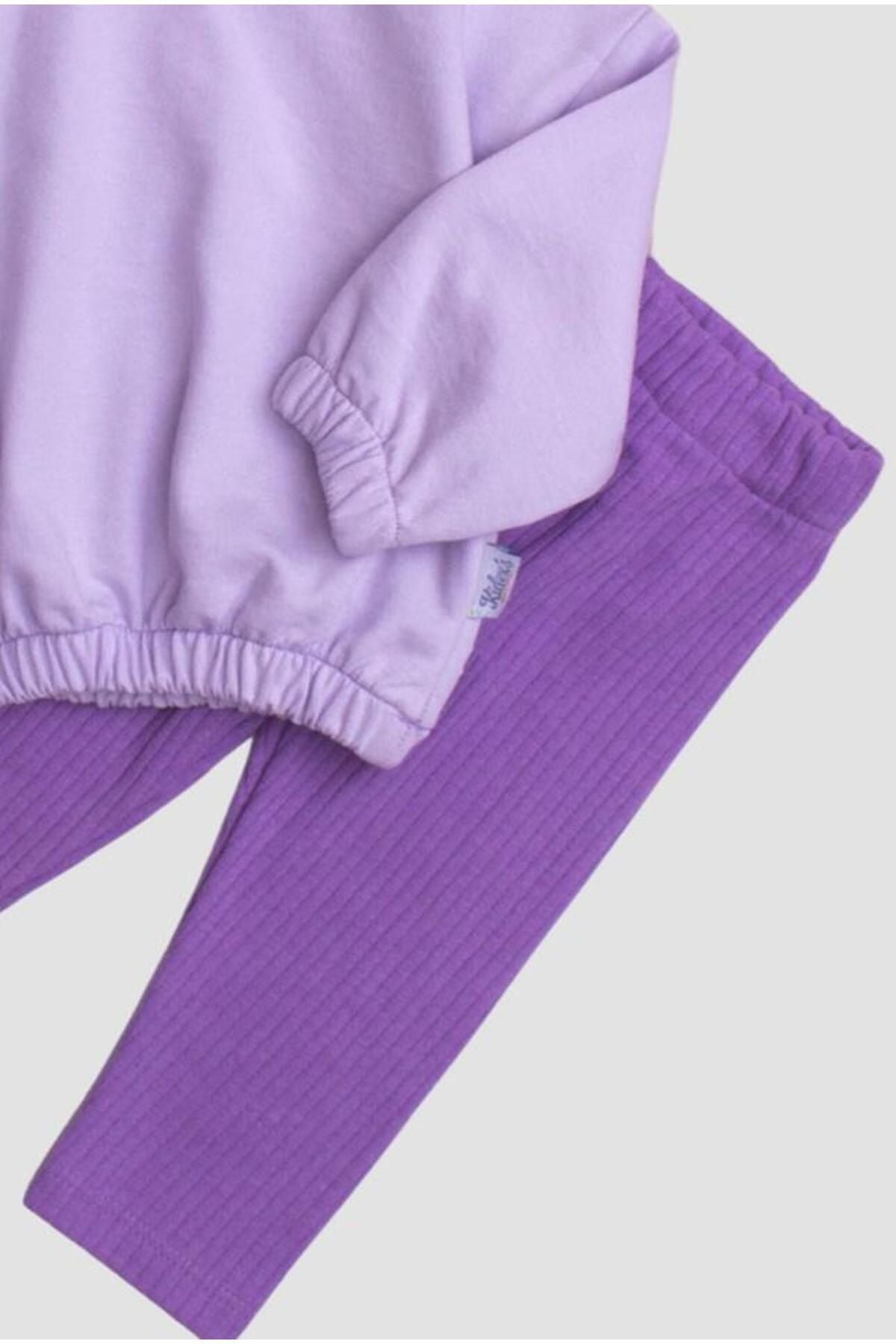 Pamuklu Kumaş Yaka Detaylı Tatlı Unisex Bebek&çocuk 2'li Alt Üst Eşofman Takım